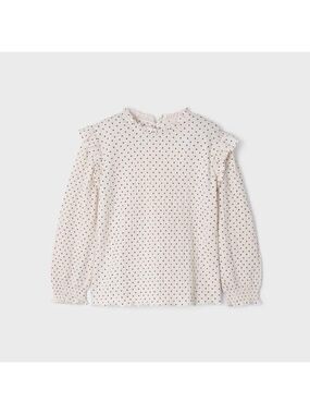 Size 10 Girls Mayoral Cream and Black Dotted Long Sleeve Top